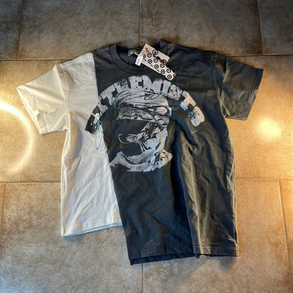 Y2k Streetwear Graphic Print T-Shirt Black White Tee size L
